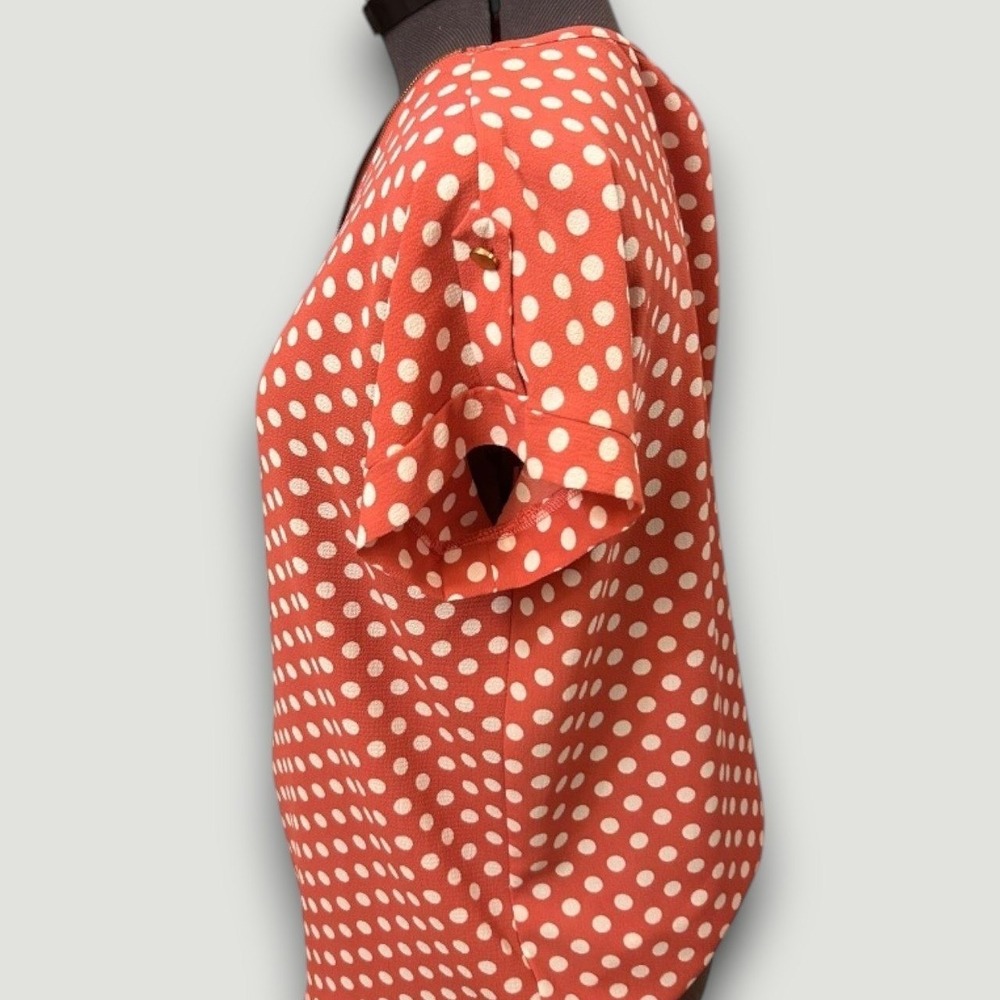 Tovia Womens Blouse Salmon Pink M Polka Dot Rockabilly Retro Officewear Chic - Picture 5 of 7